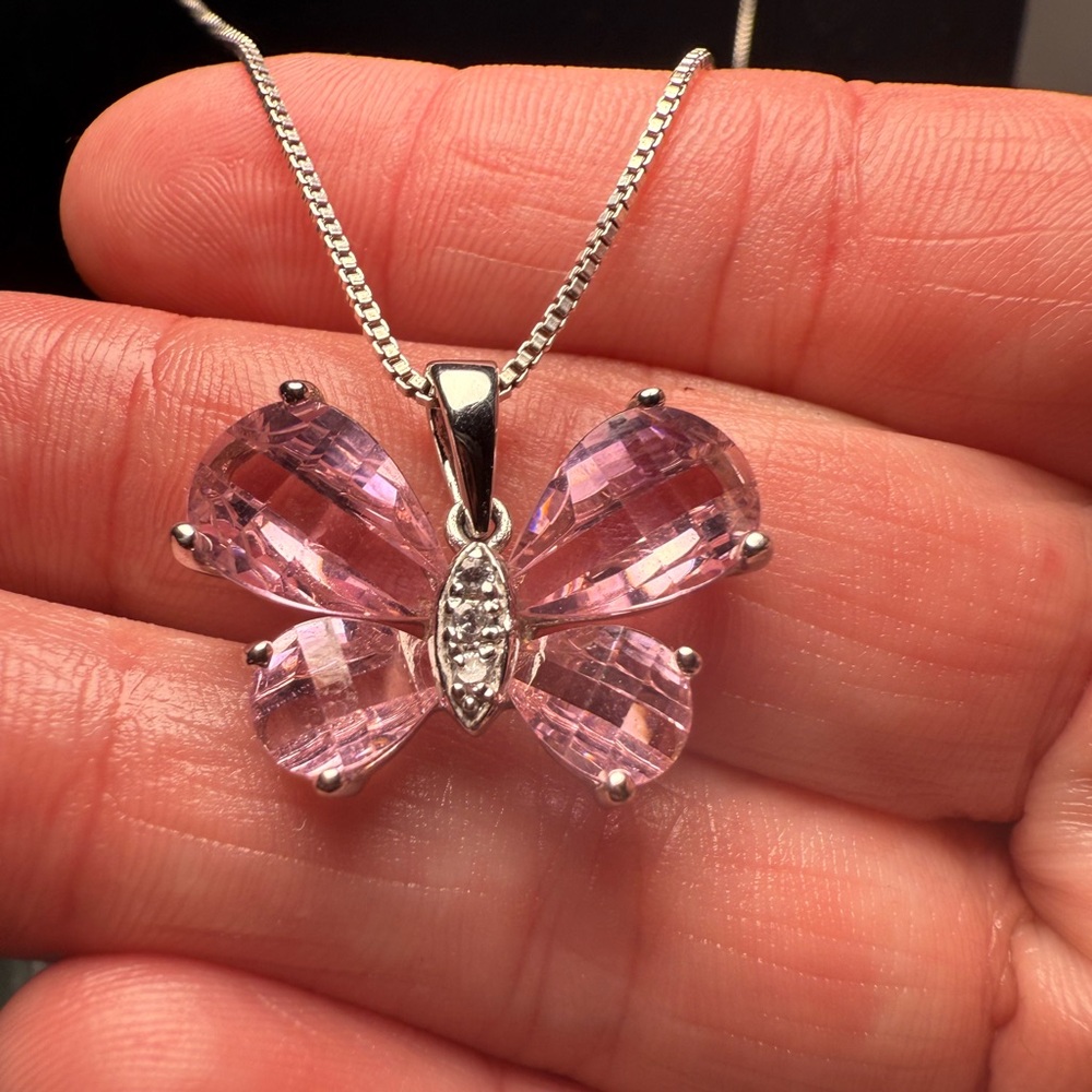 .925 Pink Butterfly Pendant Necklace